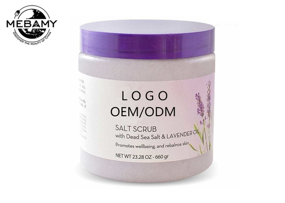 Das tote Salz, das Körperpeeling weiß wird, beleben Haut mit Lavendel-ätherischem Öl
